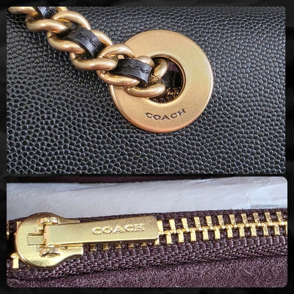 Coach 53344 Parker Black Leather Genuine Snakeskin Rivet Chain Shoulder Bag - Picture 8 of 16